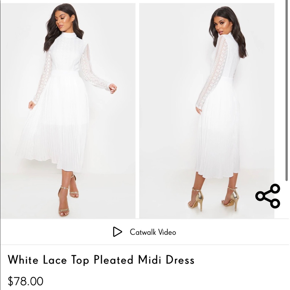 White lace top pleated midi dress